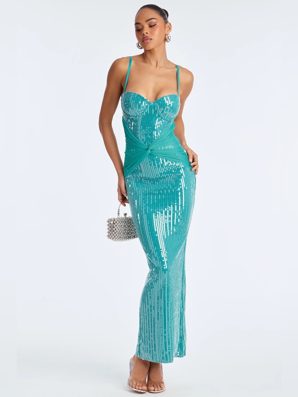 BNWT Fashion Nova Teal Sequin Twist Midi Dress - Women